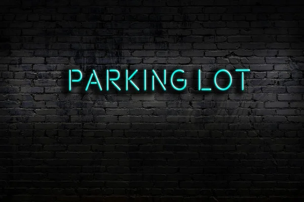 Neon Sign Brick Wall Night Inscription Parking Lot — Fotografia de Stock