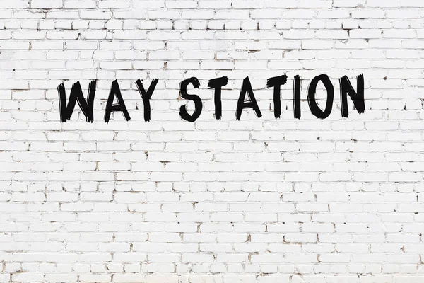 Inscription Way Station Written Black Paint White Brick Wall — Zdjęcie stockowe
