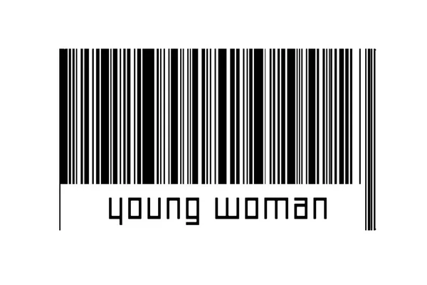 Barcode White Background Inscription Young Woman Concept Trading Globalization — Zdjęcie stockowe