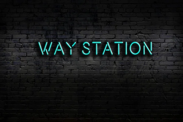 Neon Sign Inscription Way Station Brick Wall Night View — Foto Stock