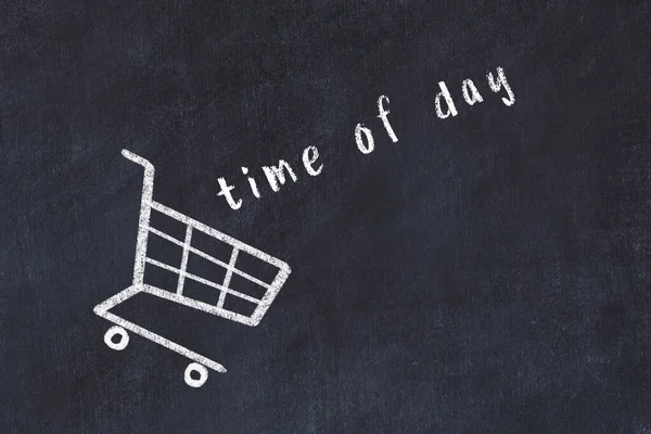 Chalk Drawing Shopping Cart Word Time Day Black Chalboard Concept — Stockfoto
