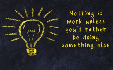 Bilgece bir alıntı ve siyah karatahtaya bir ampul çizimi