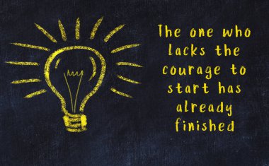 Bilgece bir alıntı ve siyah karatahtaya bir ampul çizimi