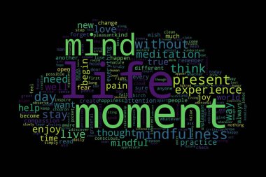 Siyah arka planda kelime bulutu. Yaşam kavramı.