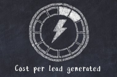 Chalk drawing of low energy indicatior. KPI concept, low Cost per lead generated.
