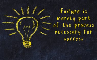 Bilgece bir alıntı ve siyah karatahtaya bir ampul çizimi