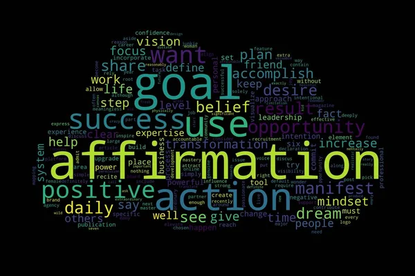 Word Tag Cloud Black Background Concept Affirmation — Stockfoto