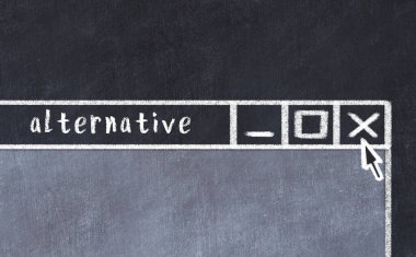 Tarayıcı penceresinin sayfa başlığı yazma alternatifiyle kapatılmasının tebeşir çizimi  