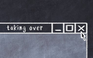 Tarayıcı penceresini kapatırken çizilen tebeşir çizimi sayfa başlığı yazıtı kontrolü ele alıyor  