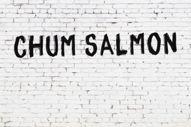 Beyaz tuğla duvara siyah boya ile yazılmış somon balığı..