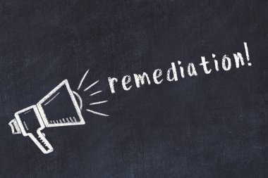 Hoparlör çizimi ve yazıt düzeltmesi olan siyah karatahta