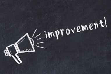 Hoparlör çizimi ve yazıt geliştirmesi olan siyah karatahta