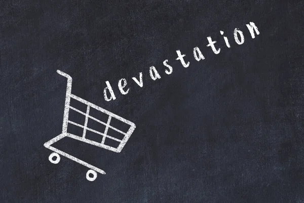 Chalk Drawing Shopping Cart Word Devastation Black Chalboard Concept Globalization — Stock Photo, Image