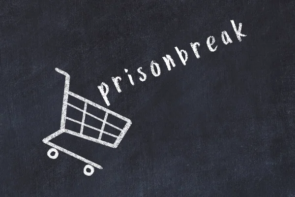Chalk Drawing Shopping Cart Word Prisonbreak Black Chalboard Concept Globalization — Stock Photo, Image