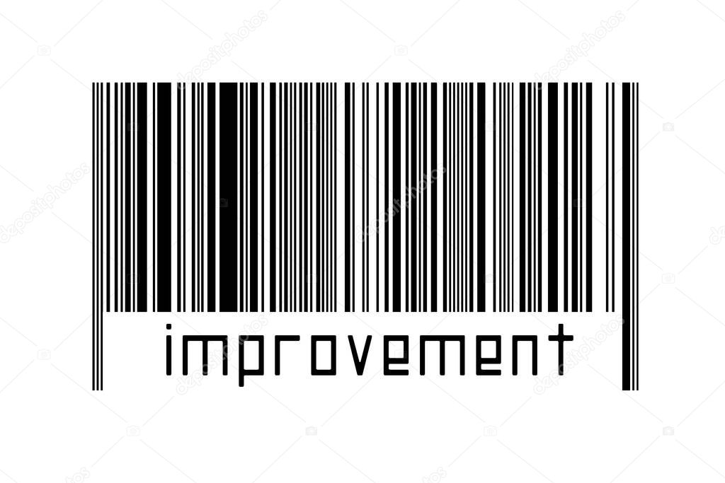 Barcode on white background with inscription improvement below. Concept of trading and globalization