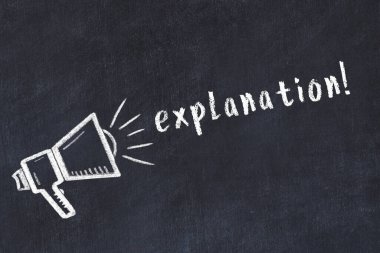 Hoparlörlerin tebeşir çizimi ve siyah masanın üzerine el yazısı yazması açıklama