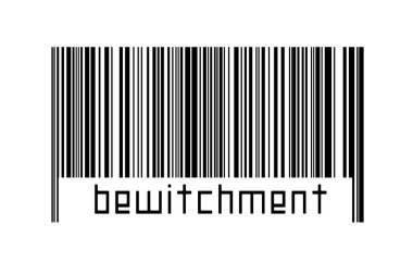 Beyaz arka planda barkod ve altında büyü yazıları var. Ticaret ve küreselleşme kavramı