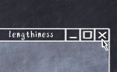 Tarayıcı penceresini sayfa başlığı yazma uzunluğuyla kapatmanın tebeşir çizimi  