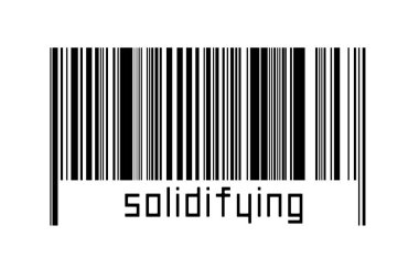 Beyaz arkaplanda barkod ve yazılar aşağıda katılaşıyor. Ticaret ve küreselleşme kavramı