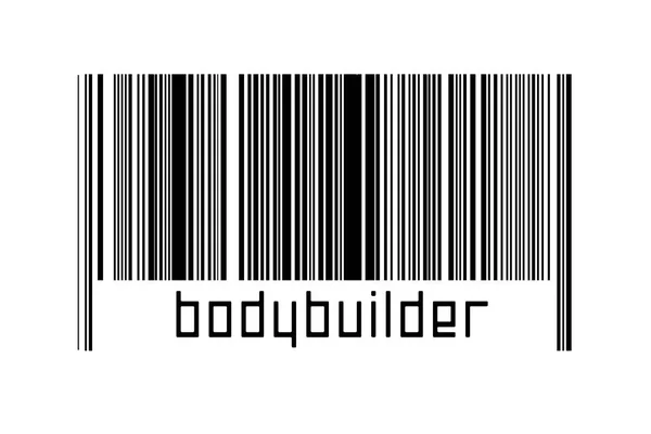 Ψηφιοποίηση Έννοια Barcode Μαύρο Οριζόντιες Γραμμές Επιγραφή Bodybuilder Παρακάτω — Φωτογραφία Αρχείου