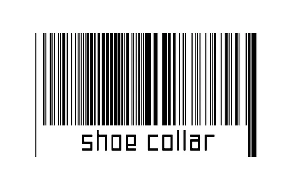 下の碑文の靴の襟と白い背景にバーコード 貿易とグローバル化の概念 — ストック写真
