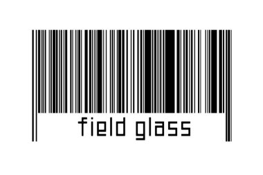 Altında yazı alanı camı olan beyaz arka planda bir barkod. Ticaret ve küreselleşme kavramı