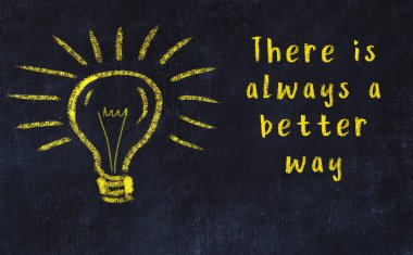 Bilgece bir alıntı ve siyah karatahtaya bir ampul çizimi