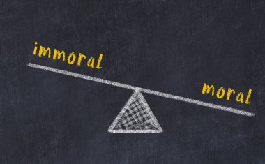 Kara tahtada ahlak dışı ve ahlak dışı kelimelerle tebeşir çizimi. Denge kavramı