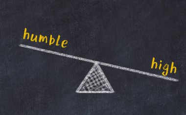 Alçakgönüllülükle yüksek arasındaki denge. Kara tahtaya yazı tahtası çizimi