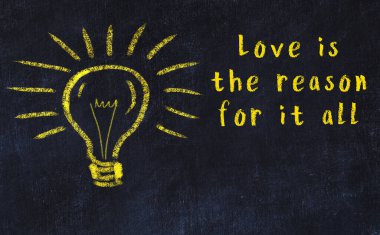 Bilgece bir alıntı ve siyah karatahtaya bir ampul çizimi