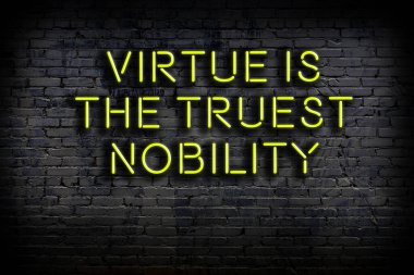 Tuğla duvardaki bilgece alıntıların neon yazıları üzerine gece görüşü