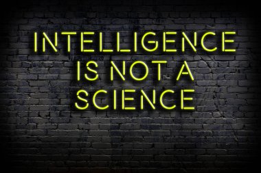 Tuğla duvardaki ışıklı neon tabela olarak bilgece alıntı