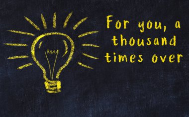 Bilgece bir alıntı ve siyah karatahtaya bir ampul çizimi