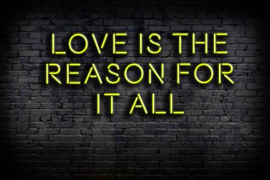 Tuğla duvardaki bilgece alıntıların neon yazıları üzerine gece görüşü