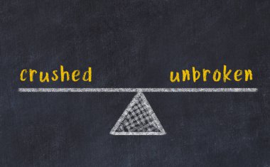 Ezilmiş ve kırılmamış arasındaki denge. Kara tahtaya yazı tahtası çizimi