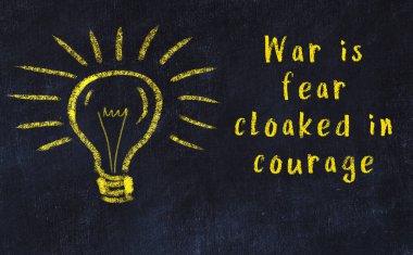 Bilgece bir alıntı ve siyah karatahtaya bir ampul çizimi