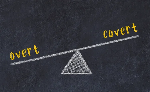 Tebeşir çizimi. Kelimeler açık ve siyah tahtada gizli. Denge kavramı