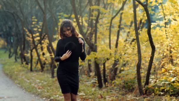 Femme dans le parc d'automne — Video