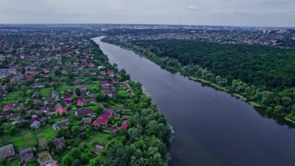 Вид з повітря на зелений ліс і річку — стокове відео