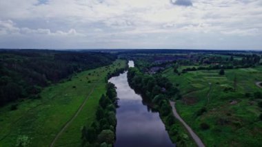 yeşil orman ve nehir havadan görünümü