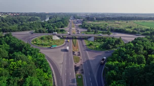 Luchtfoto Van Drukke Auto Met File Spits Snelweg Straat Brug — Stockvideo