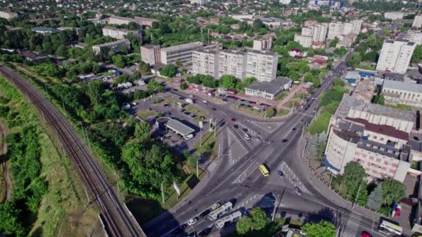 Aerial Footage Busy Traffic Junction City Centre Showing Cars Traveling — Stockvideo