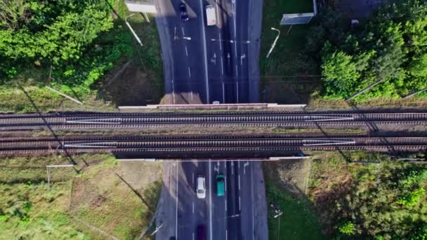 Vue Aérienne Chemin Fer Pont Dans Ville — Video