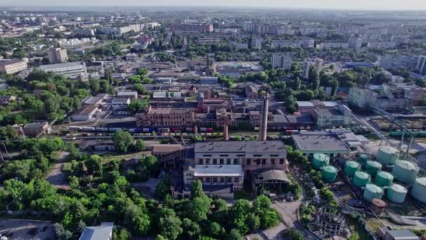 Modernes Industriegebäude Außen Mit Luftaufnahme Industriegebäude Von Oben — Stockvideo