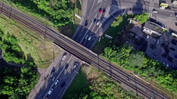 Vue Aérienne Chemin Fer Pont Dans Ville — Video