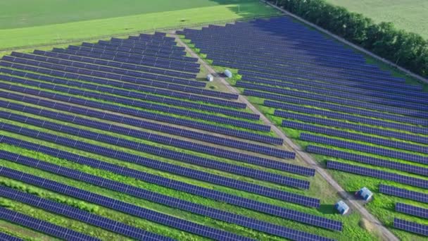 Vuelo Con Drones Sobre Campo Paneles Solares Concepto Energía Alternativa — Vídeos de Stock
