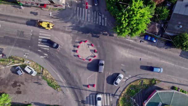 Drohnen Luftaufnahme Einer Kreuzung Einer Modernen Stadt Der Rushhour Konzeptaufnahmen — Stockvideo