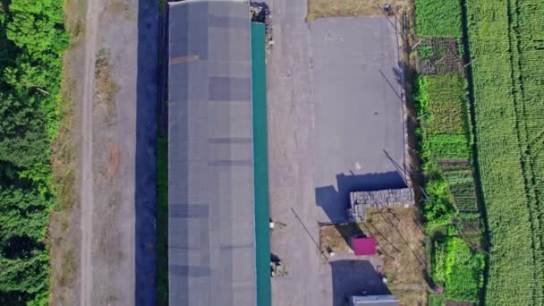 Vue Des Yeux Oiseau Depuis Drone Volant Ferme Milieu Des — Video