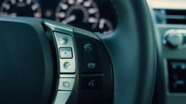 Fechar Palestra Botões Mãos Livres Volante Carros — Vídeo de Stock