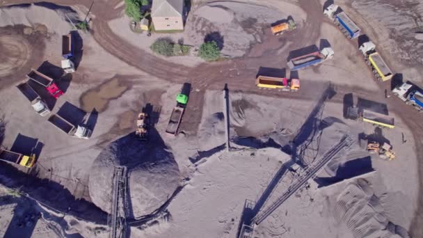 Stone Sorting Conveyor Belt Large Quarry Top Aerial View — Video